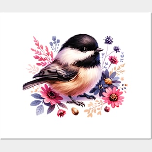 Carolina Chickadee Floral Posters and Art